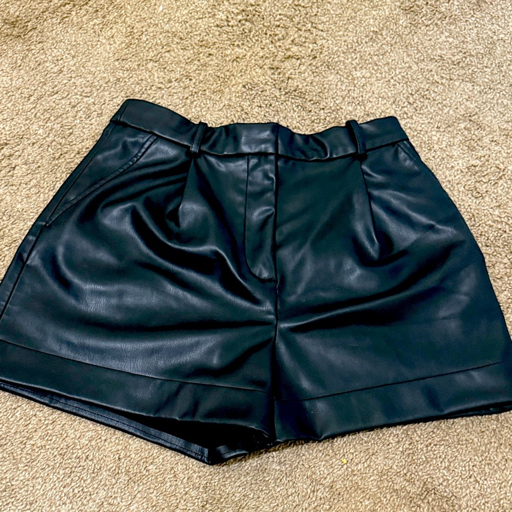 Zara Black High Waist Leather Shorts